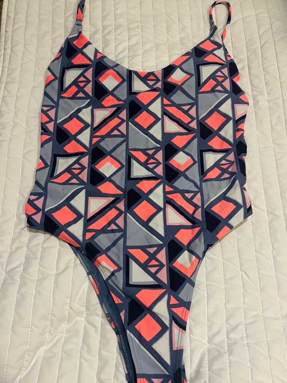 aerie Colorblock One-Piece Swimsuit in Navy, Coral & Light Gray